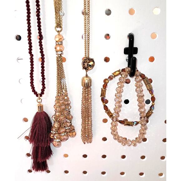 Long Beaded Necklaces Bracelets Fringe AB Crystal Glass Chain 5 Pc Lot Y2K Boho - Picture 5 of 7